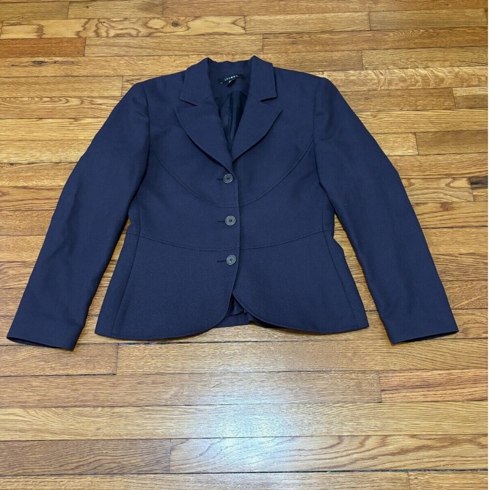 Louben Womens Blazer Jacket Size 6 Dark Purple 100% Wool 3 Button Career Coat